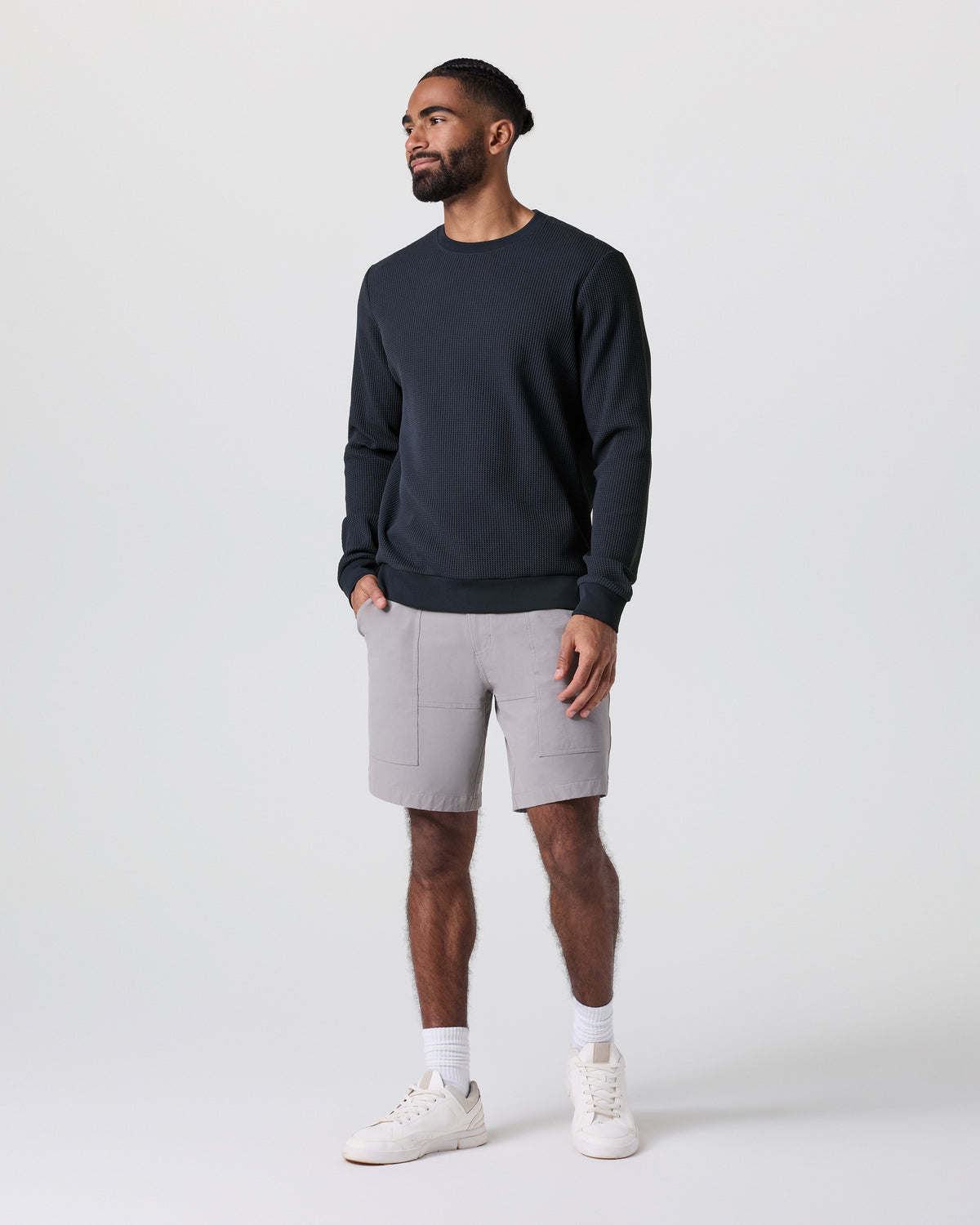 Men Vuori Jamestown Crew Men's Navy Waffle Crewneck