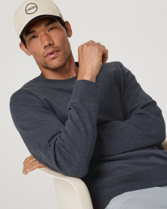 Men Vuori Jeffreys Crew 2.0 Men's Navy Heather Pullover Crewneck