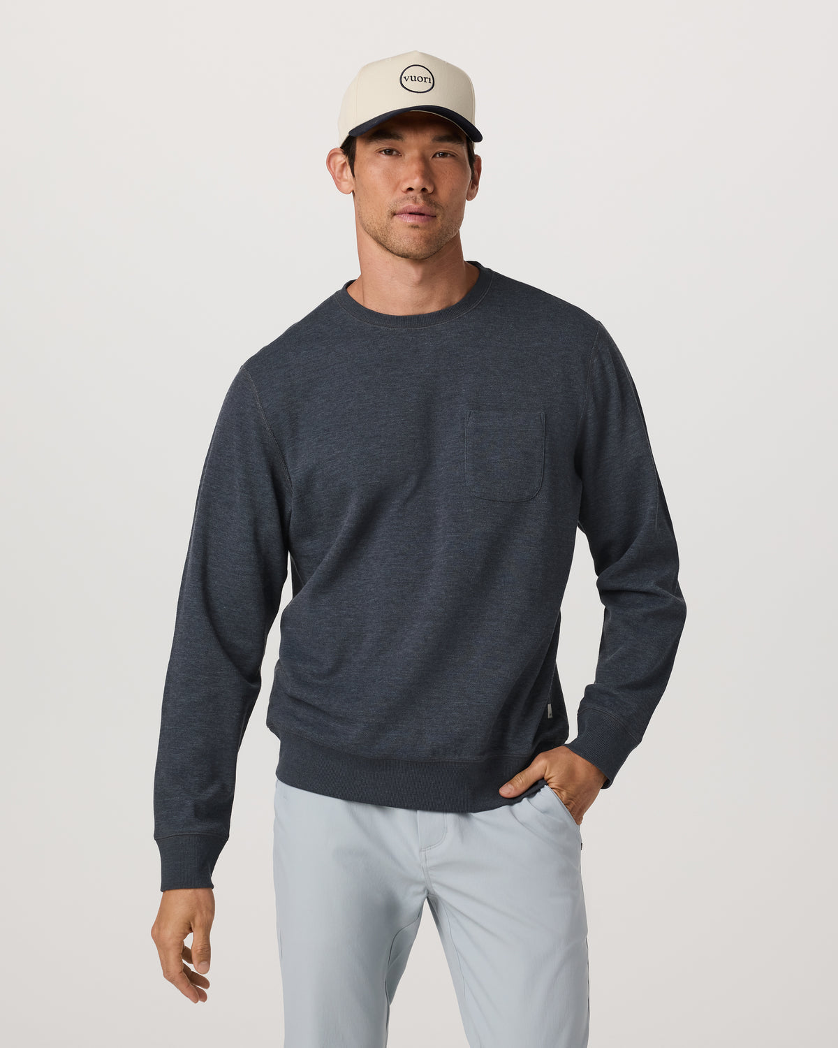 Men Vuori Jeffreys Crew 2.0 Men's Navy Heather Pullover Crewneck