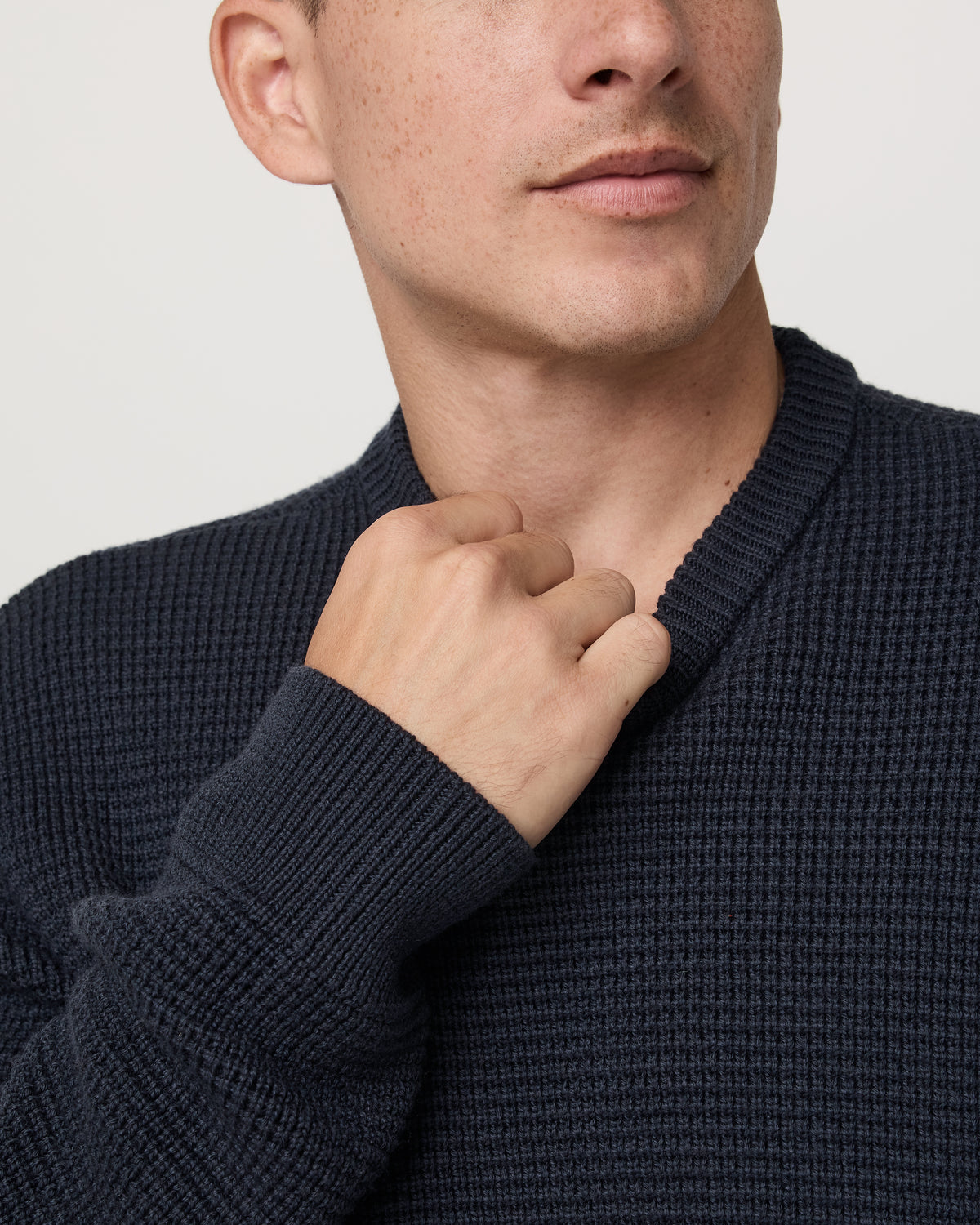 Men Vuori Denver Waffle Crew Sweater Men's Navy Wool Sweater