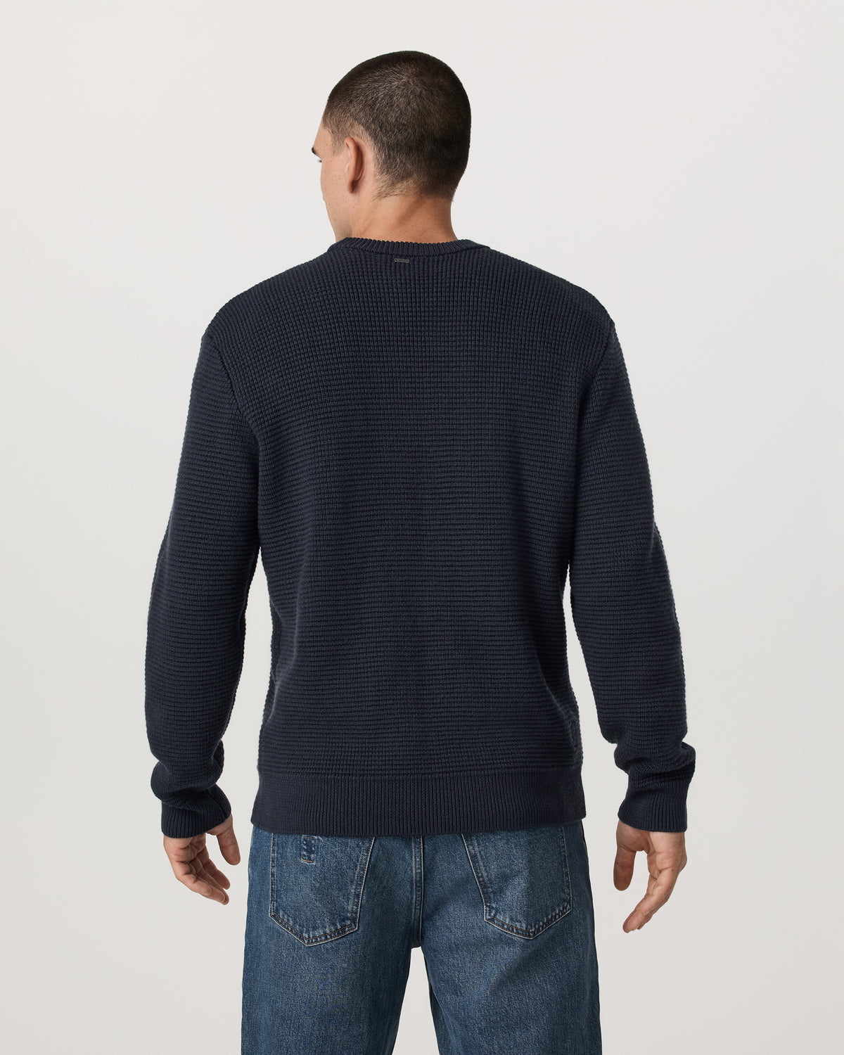 Men Vuori Denver Waffle Crew Sweater Men's Navy Wool Sweater