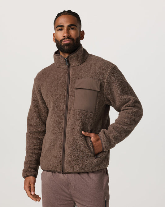 Men Vuori Alpine Fleece Full Zip Men's Elm Mock Neck Jacket