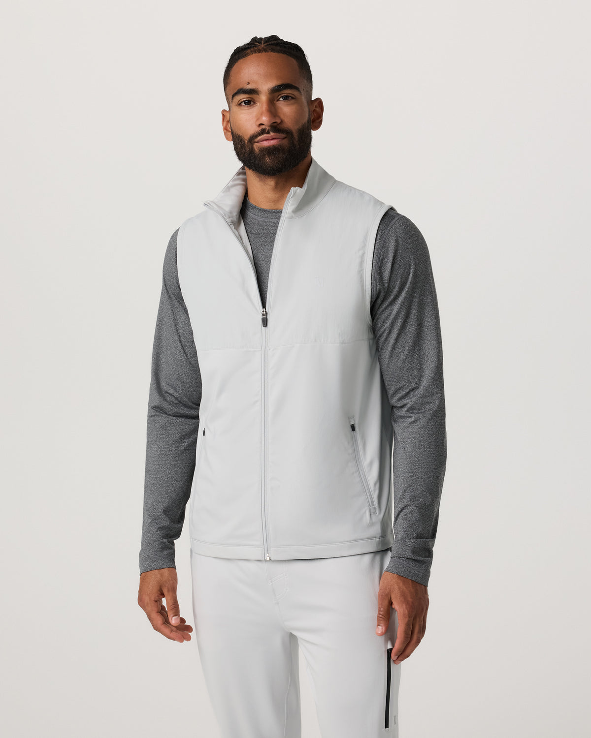 Men Vuori Sunday Element Vest Men's Frost Grey Full Zip Vest