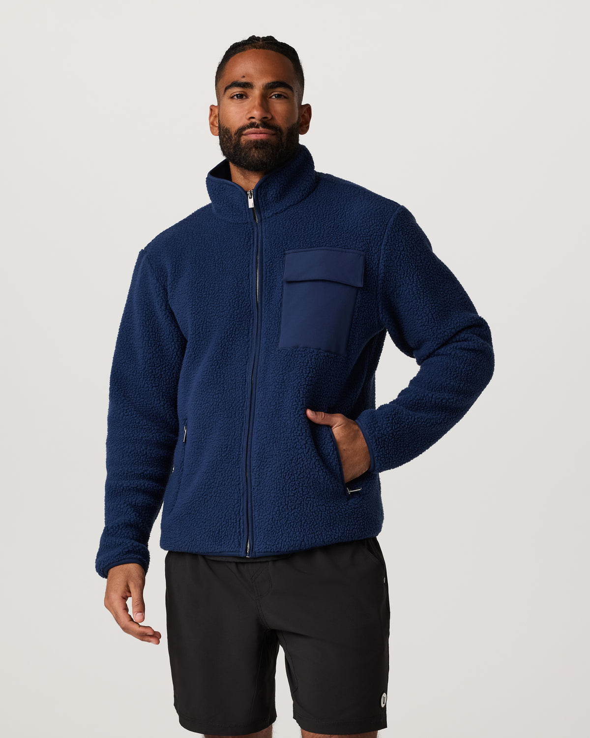 Men Vuori Alpine Fleece Full Zip Men's Blue Coast Mock Neck Jacket