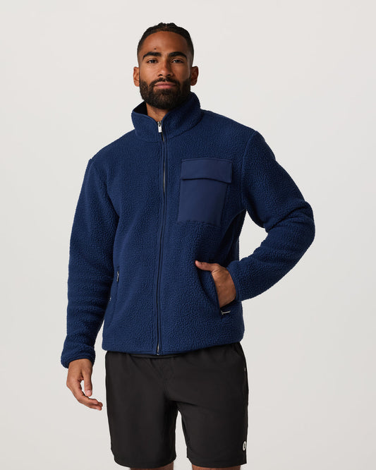 Men Vuori Alpine Fleece Full Zip Men's Blue Coast Mock Neck Jacket