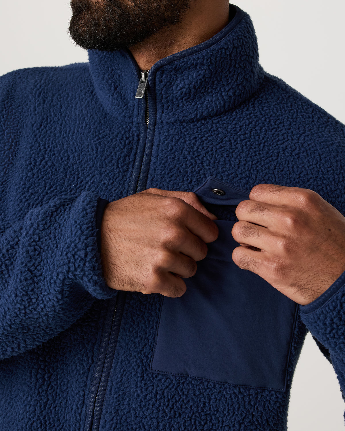Men Vuori Alpine Fleece Full Zip Men's Blue Coast Mock Neck Jacket