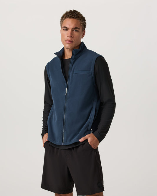 Men Vuori Aspen Vest Men's Ocean Blue Zip-Up Fleece Vest