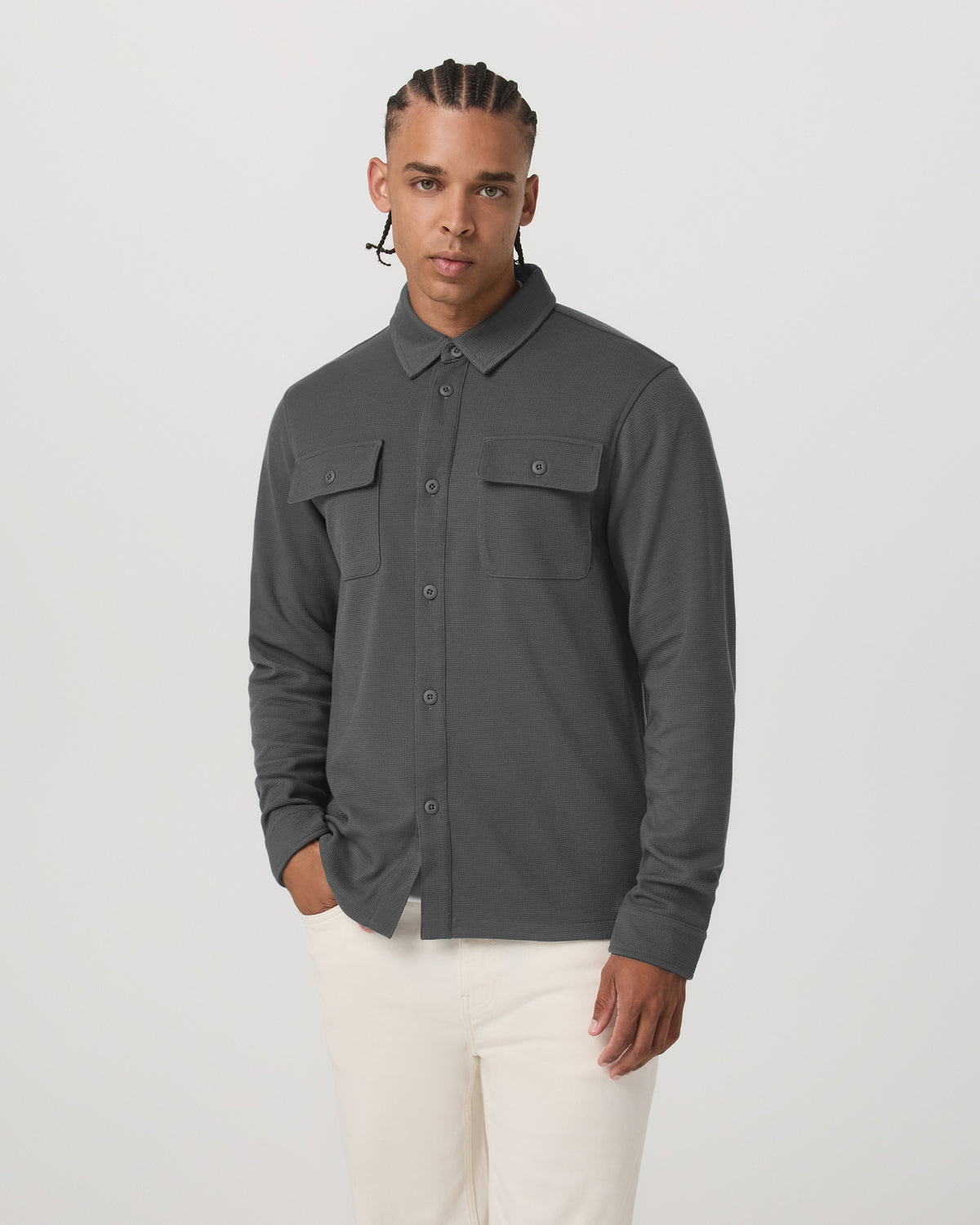 Men Vuori Waffle Shirt Jacket Men's Versatile Dark Pewter Jacket