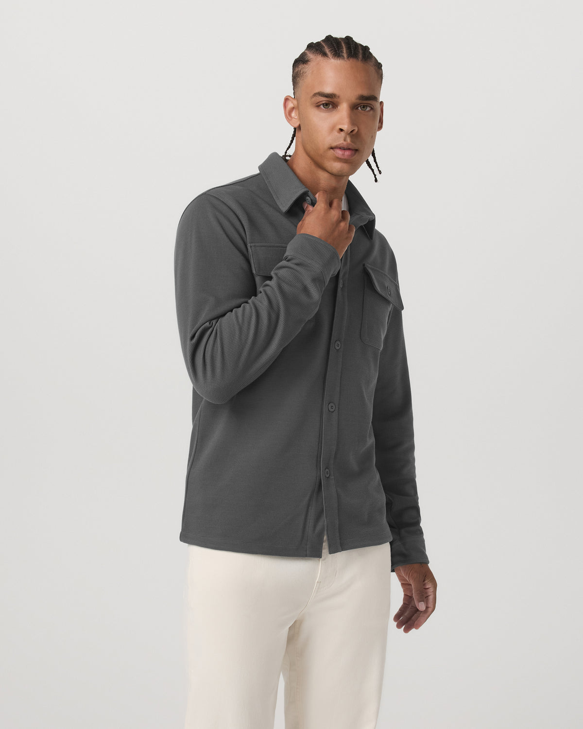 Men Vuori Waffle Shirt Jacket Men's Versatile Dark Pewter Jacket