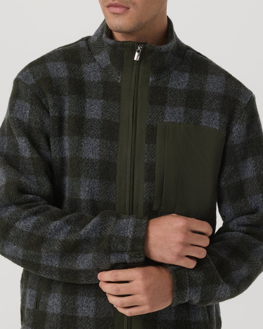 Men Vuori Ridge Fleece Jacket Men's Olive Plaid Zip-Up