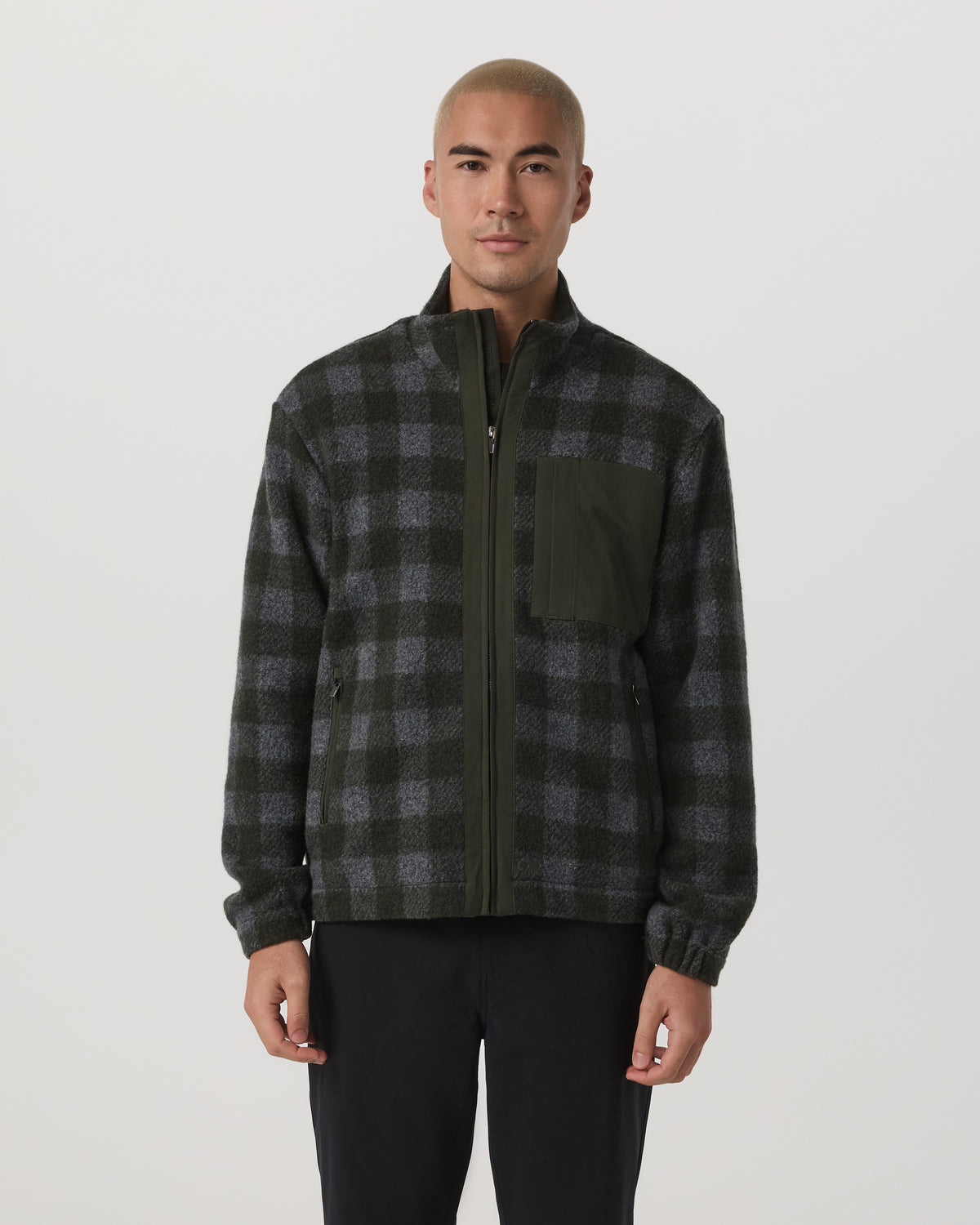 Men Vuori Ridge Fleece Jacket Men's Olive Plaid Zip-Up