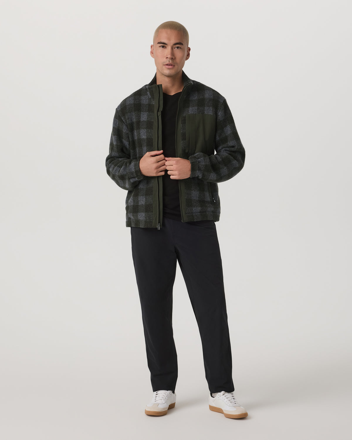 Men Vuori Ridge Fleece Jacket Men's Olive Plaid Zip-Up