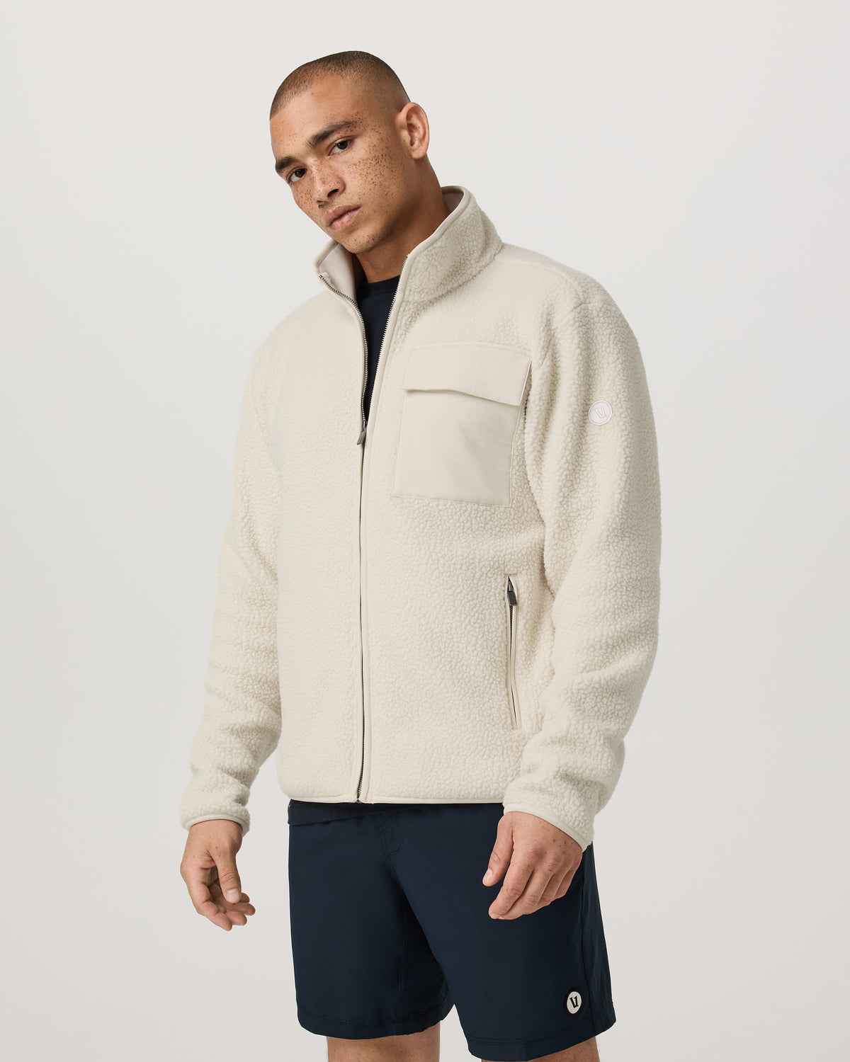 Men Vuori Alpine Fleece Full Zip Men's Bone Mock Neck Jacket
