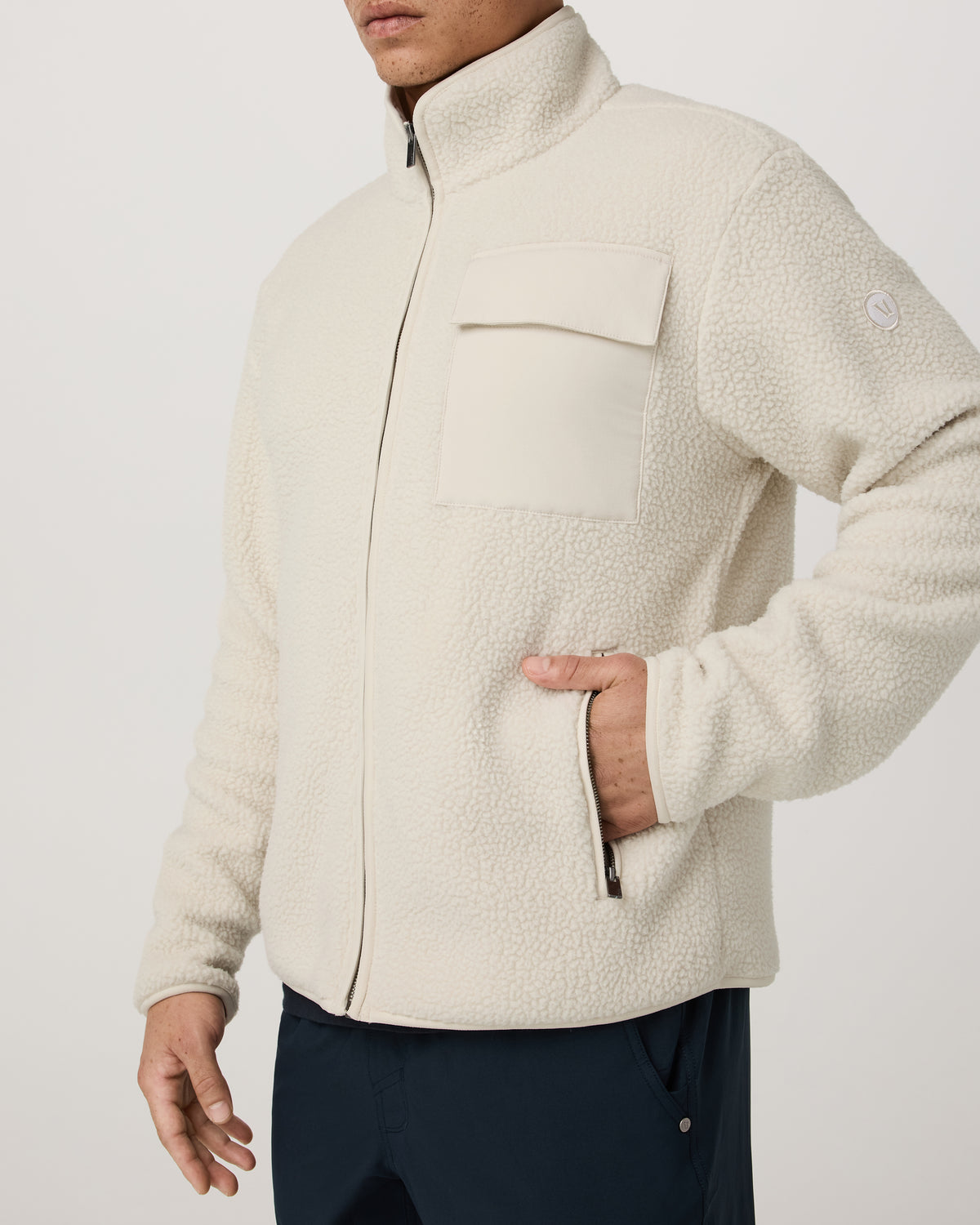 Men Vuori Alpine Fleece Full Zip Men's Bone Mock Neck Jacket