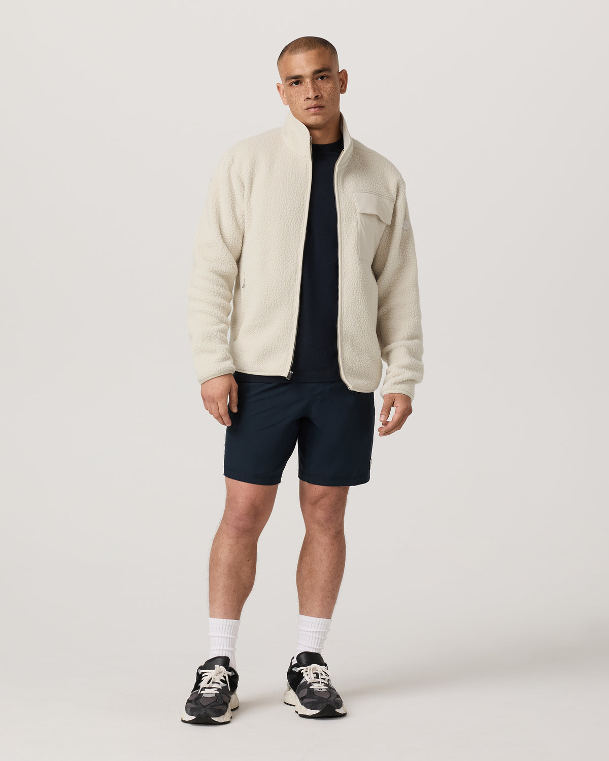 Men Vuori Alpine Fleece Full Zip Men's Bone Mock Neck Jacket