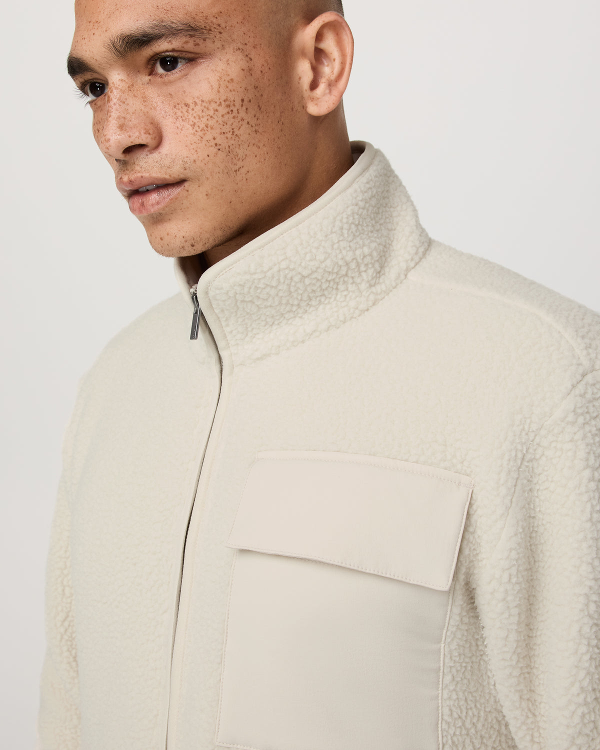 Men Vuori Alpine Fleece Full Zip Men's Bone Mock Neck Jacket