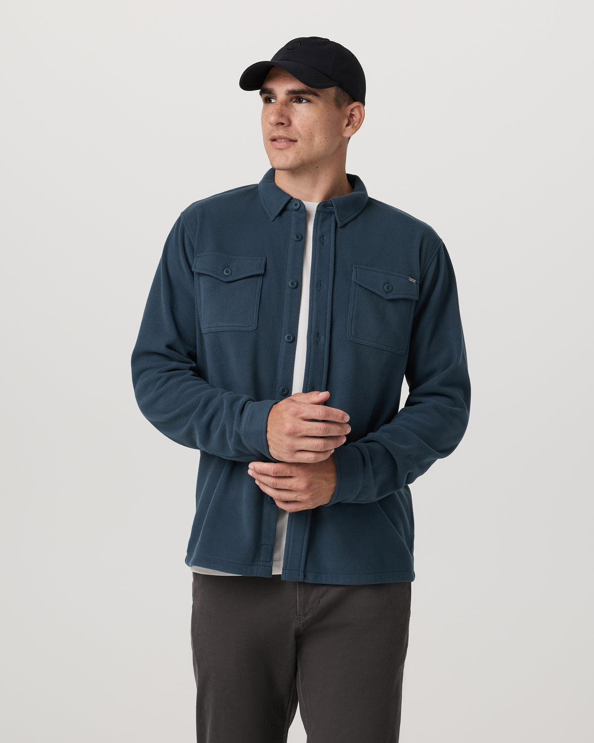 Men Vuori Aspen Shirt Jacket Men's Ocean Blue Fleece Shirt Jacket