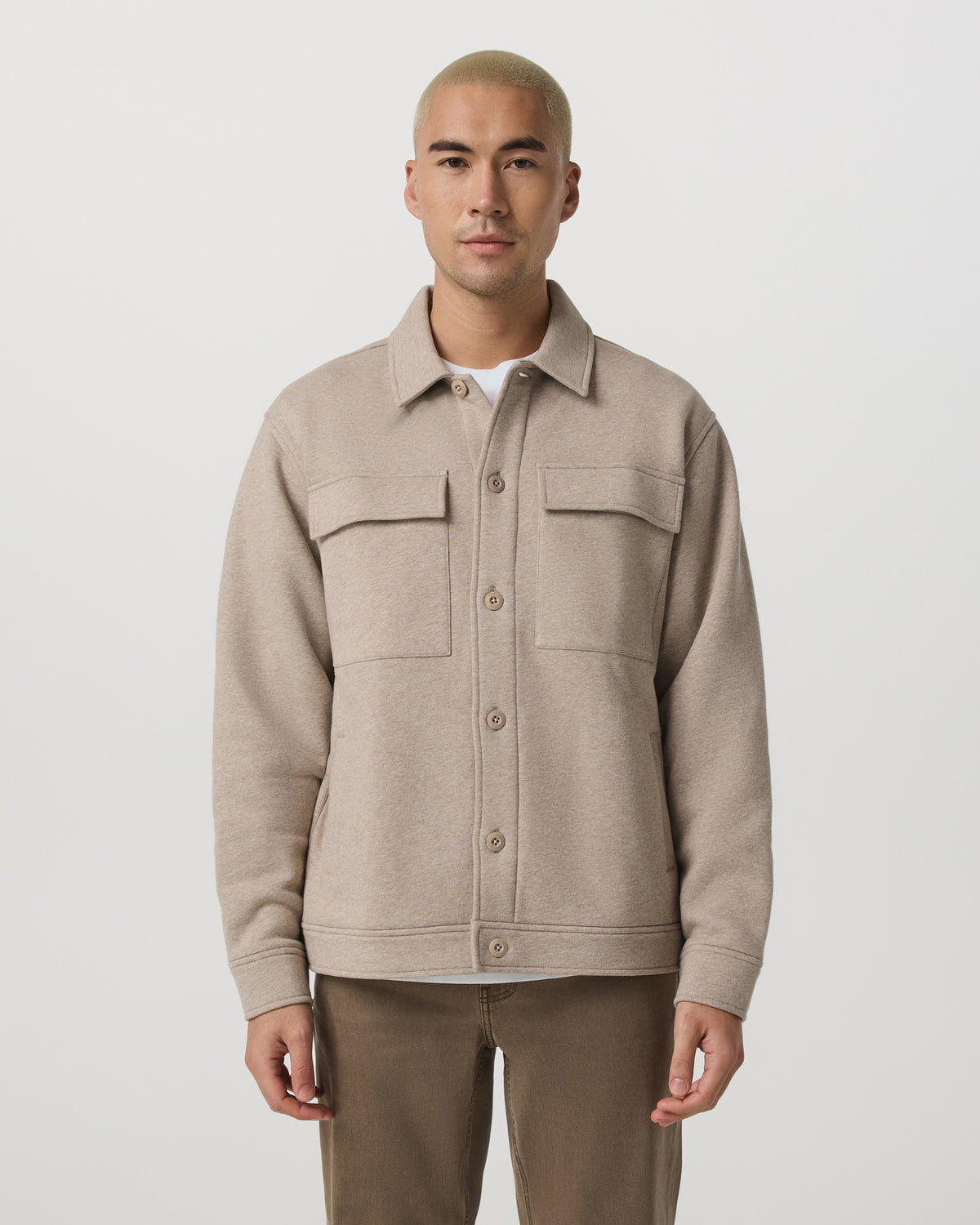 Men Vuori Seaside Shirt Jacket Men's Acorn Heather Fleece Jacket