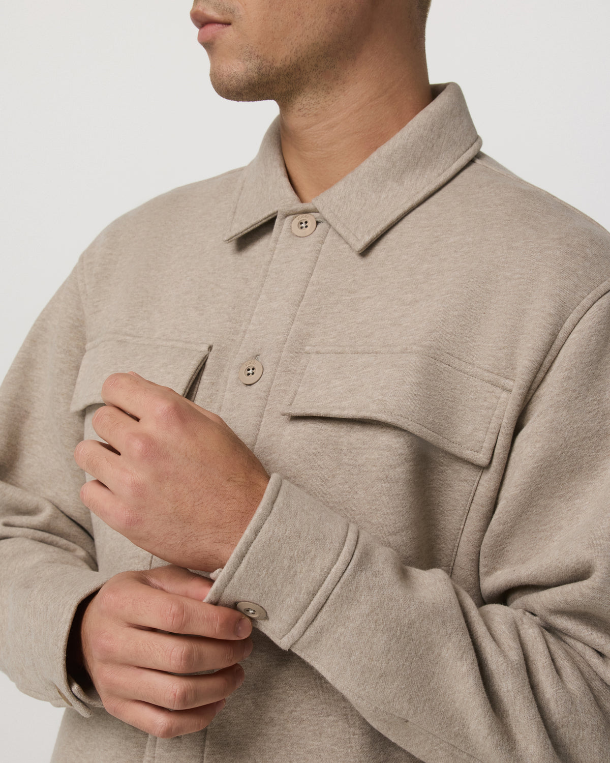 Men Vuori Seaside Shirt Jacket Men's Acorn Heather Fleece Jacket