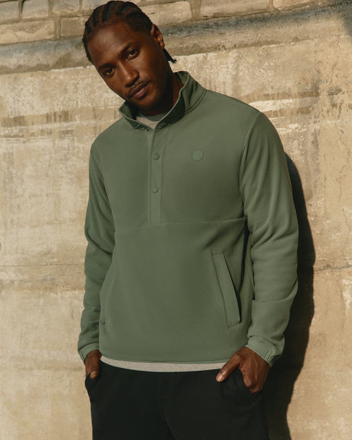Men Vuori Aspen 1/2 Snap Men's Fleece Mock-Neck Pullover: Marsh