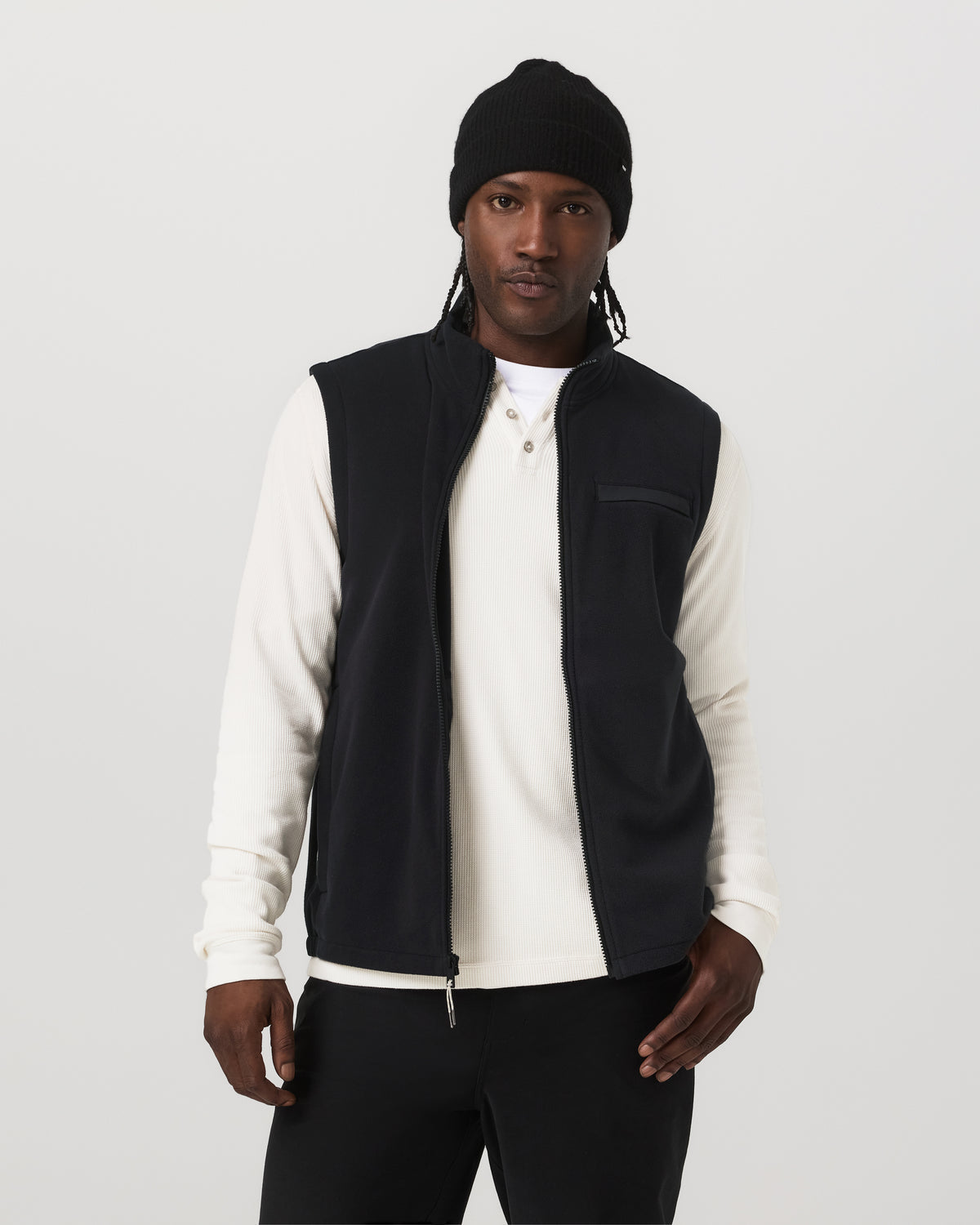 Men Vuori Aspen Vest Men's Black Zip-Up Fleece Vest