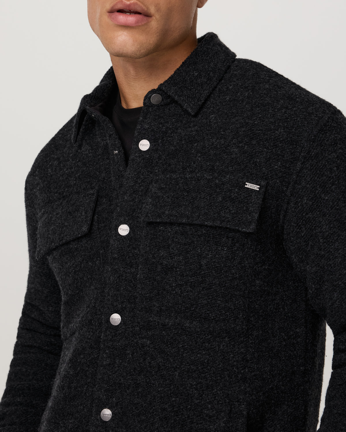 Men Vuori Plymouth Wool Shirt Jacket Dark Black Heather Jacket