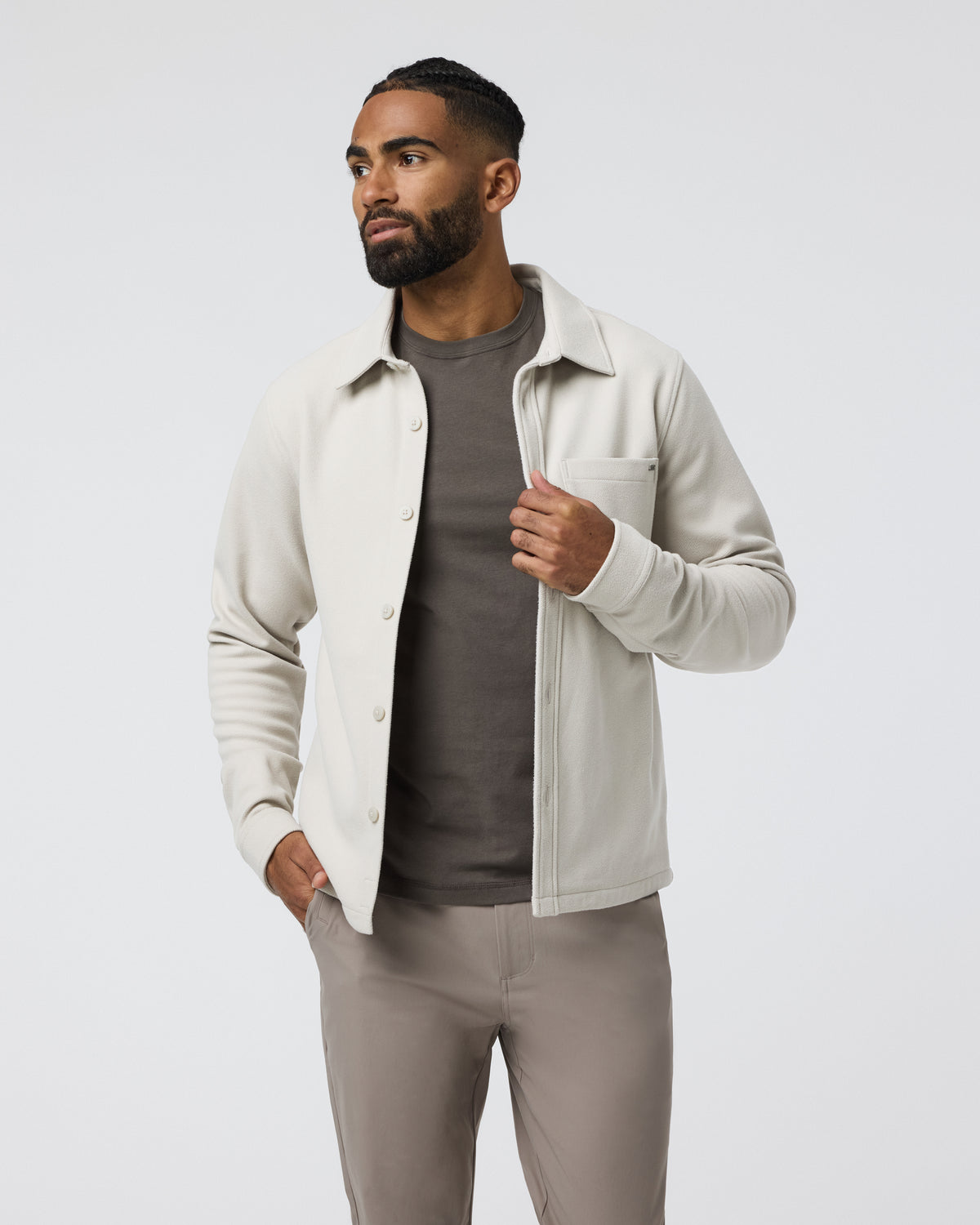 Men Vuori Beldon Shirt Jacket Knit Twill Oatmeal