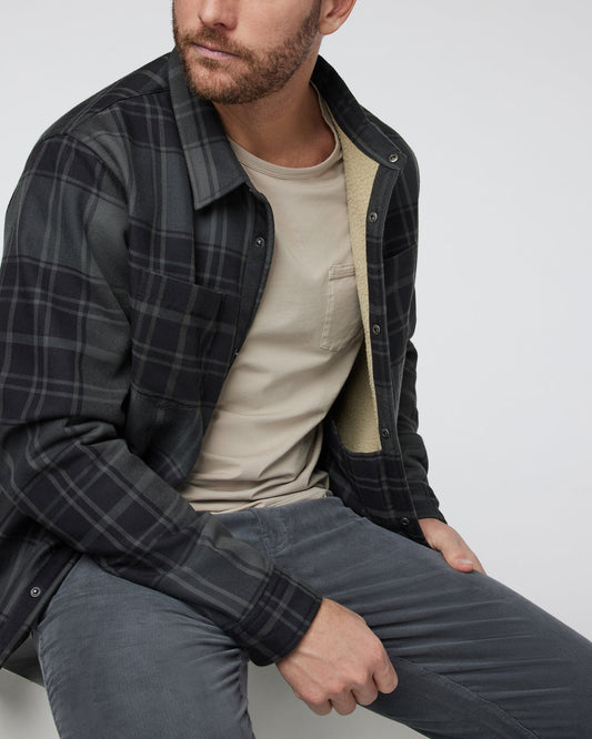 Men Vuori Coastside Shirt Jacket Men's Black Plaid Shirt
