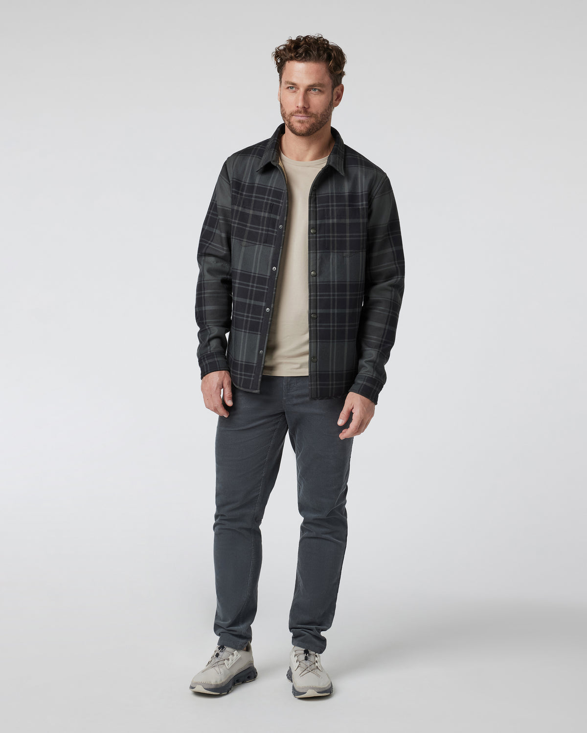 Men Vuori Coastside Shirt Jacket Men's Black Plaid Shirt
