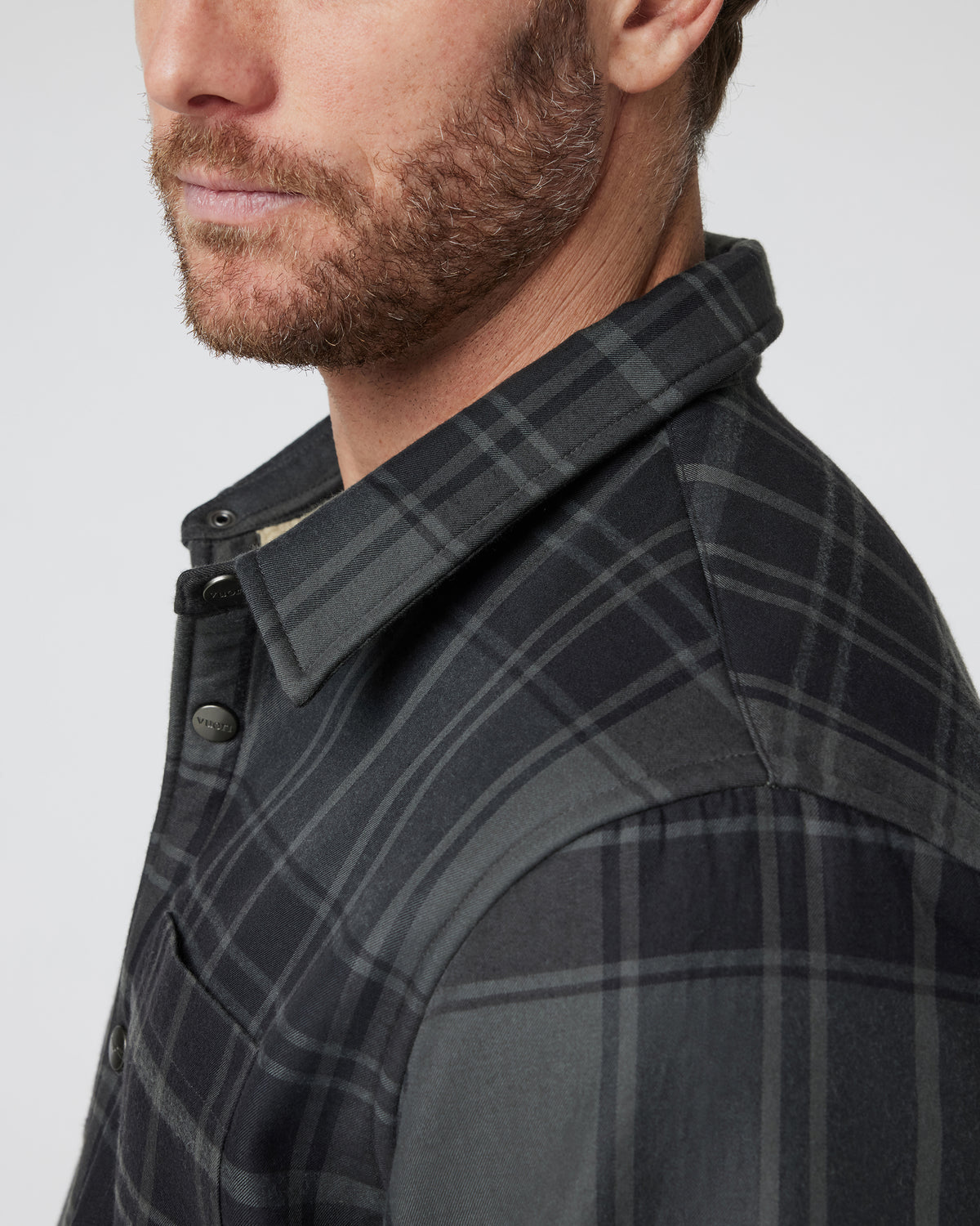 Men Vuori Coastside Shirt Jacket Men's Black Plaid Shirt
