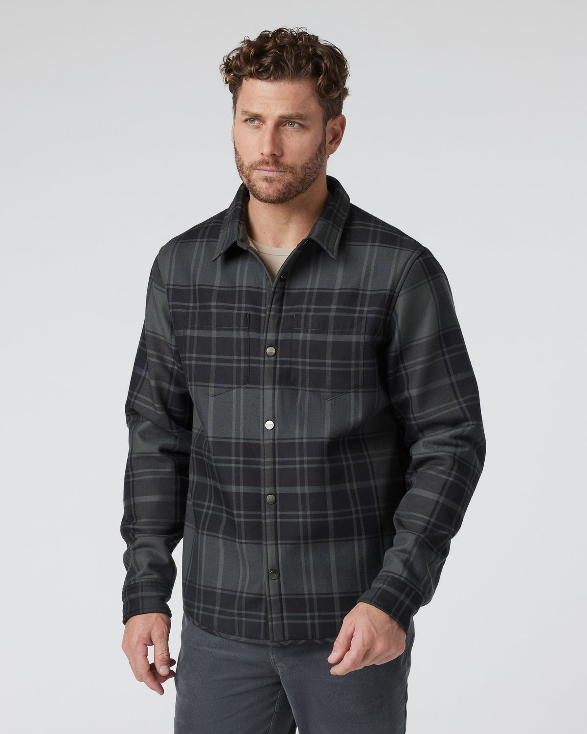 Men Vuori Coastside Shirt Jacket Men's Black Plaid Shirt