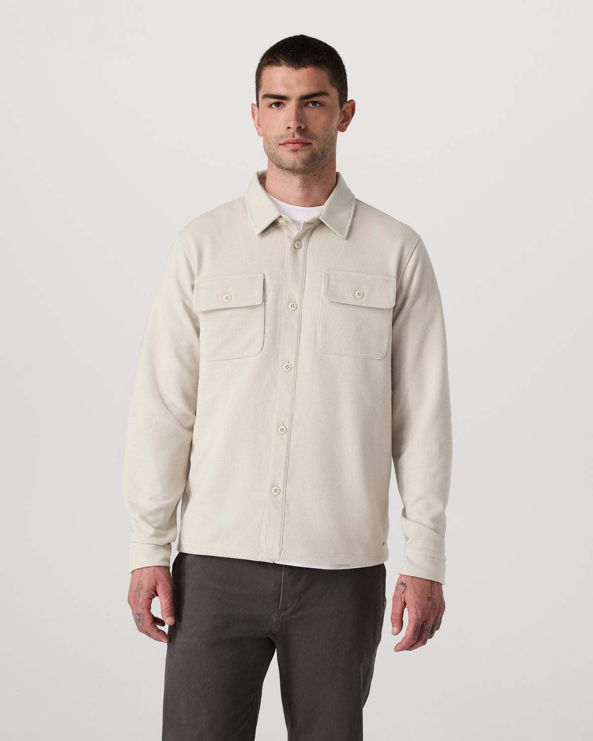 Men Vuori Waffle Shirt Jacket Men's Mushroom Waffle Knit Top
