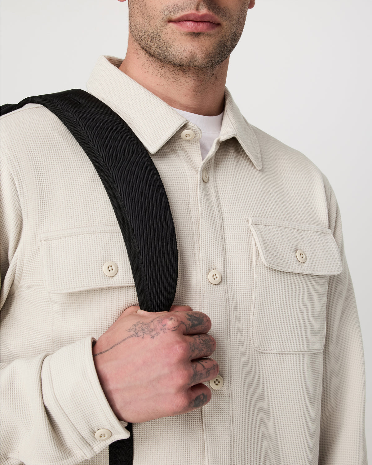 Men Vuori Waffle Shirt Jacket Men's Mushroom Waffle Knit Top
