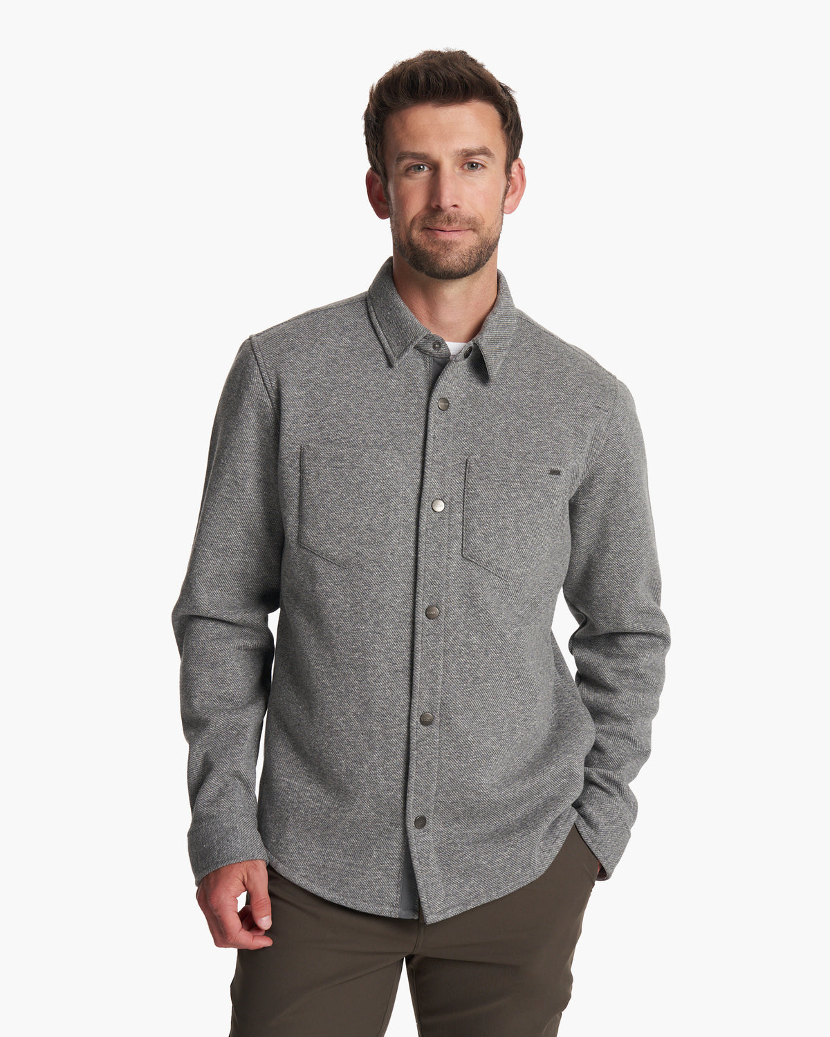 Men Vuori Del Mar Fleece Shirt Jacket Heather Grey Button Down