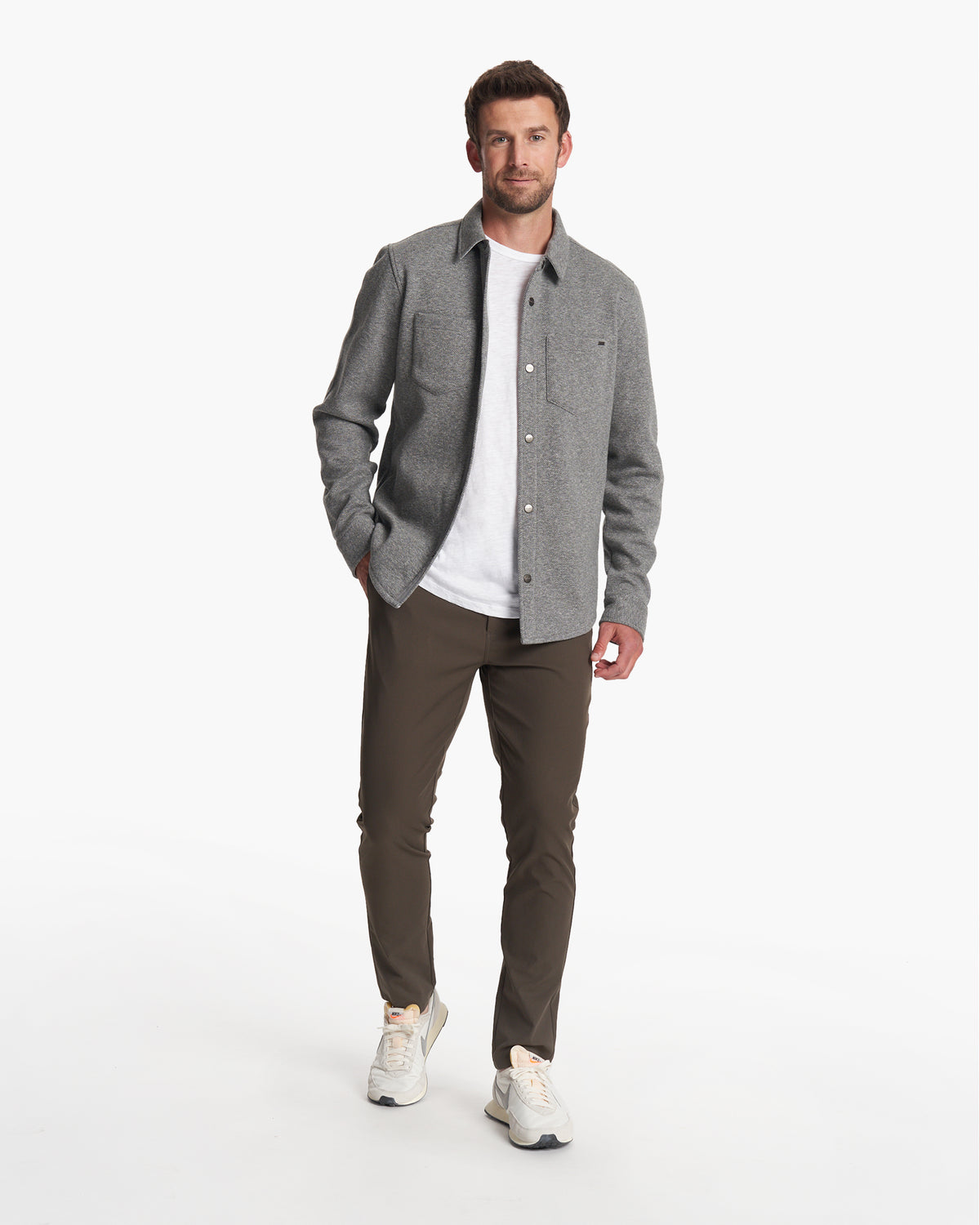 Men Vuori Del Mar Fleece Shirt Jacket Heather Grey Button Down