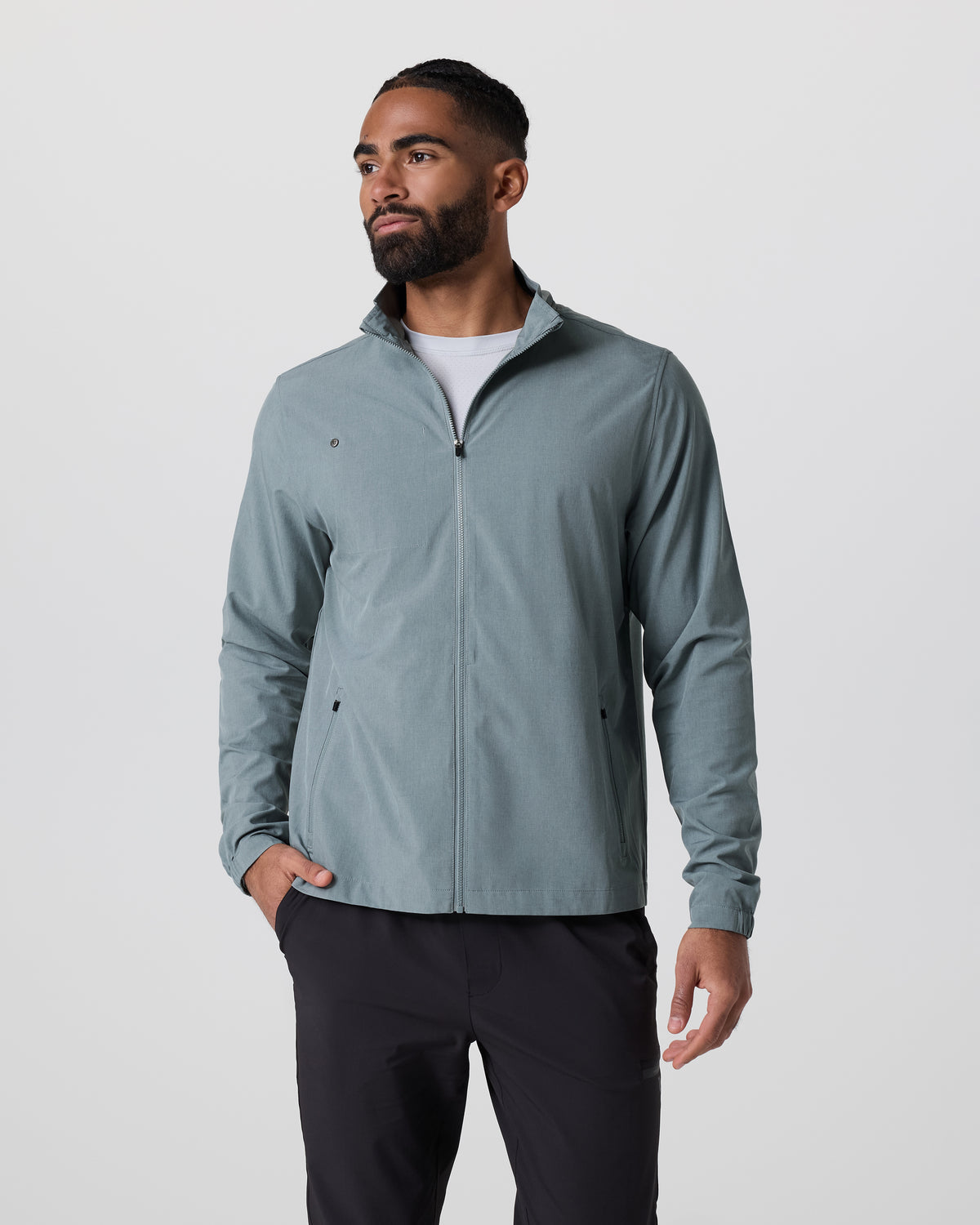 Men Vuori Venture Track Jacket Dusty Blue Linen Texture