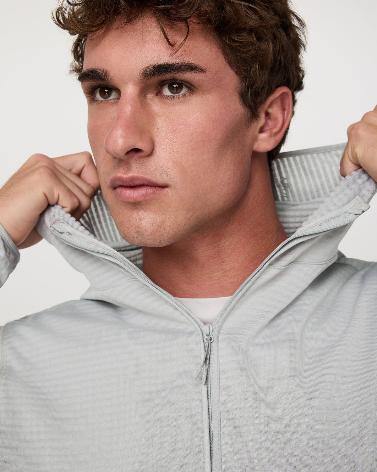 Men Vuori Powergrid Full Zip Jacket 2.0 Men's Sea Fog Fleece Jacket