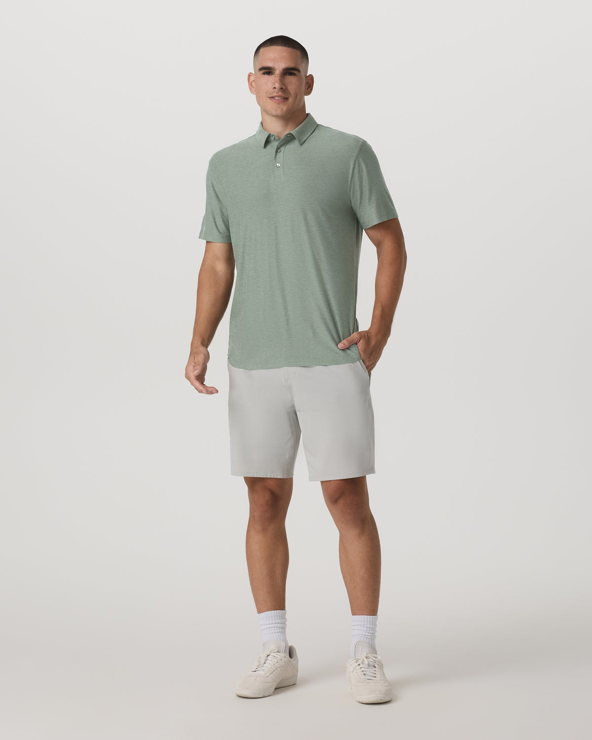 Men Vuori Strato Tech Polo Men's Thyme Heather Performance Shirt
