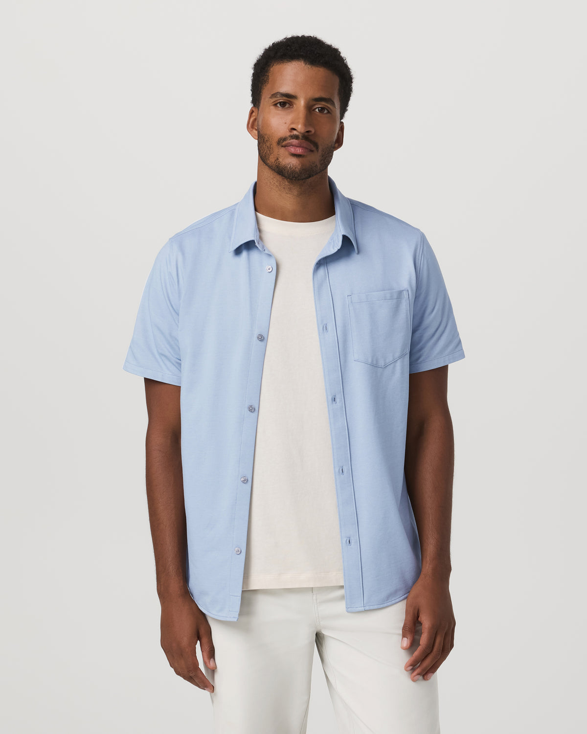 Men Vuori Short Sleeve Knit Oxford Button Down - Classic Fit Blue