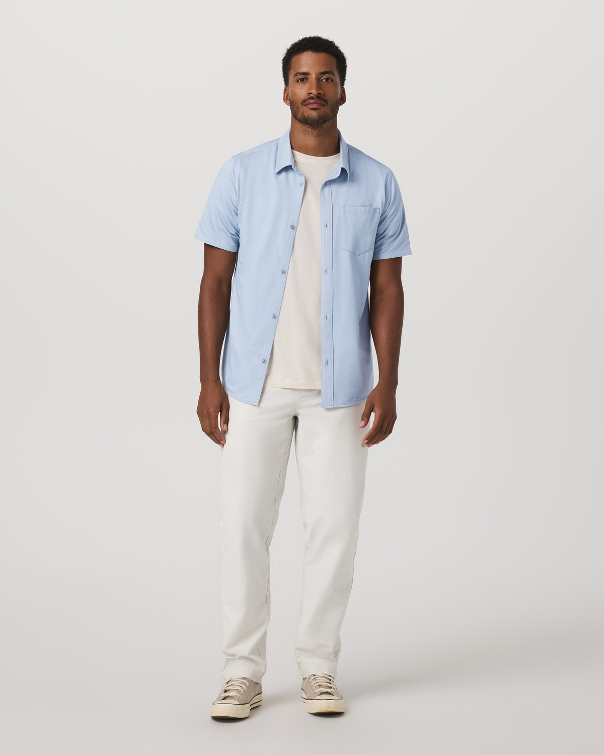 Men Vuori Short Sleeve Knit Oxford Button Down - Classic Fit Blue
