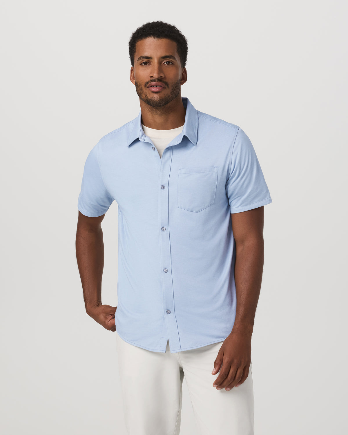 Men Vuori Short Sleeve Knit Oxford Button Down - Classic Fit Blue