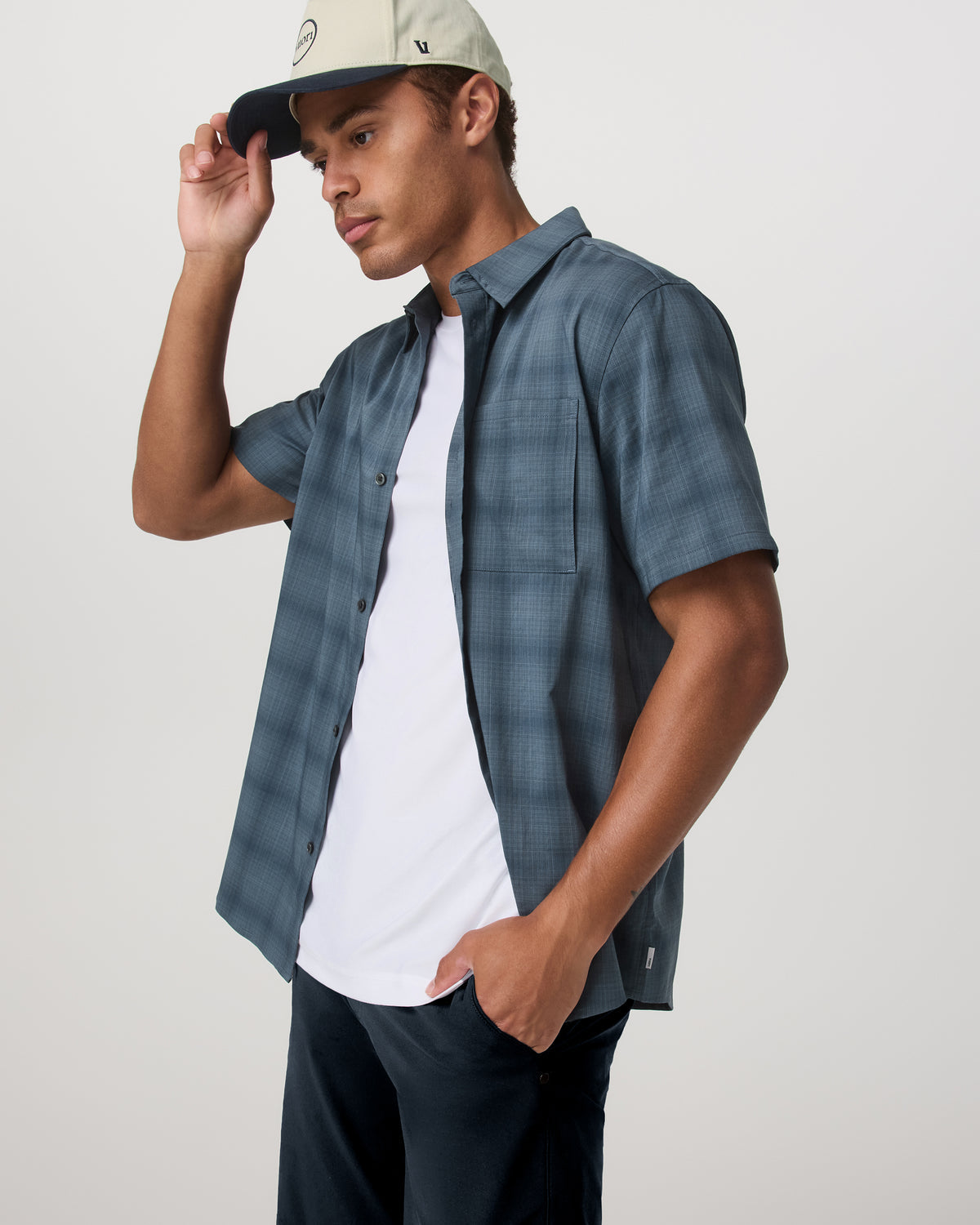 Men Vuori Short Sleeve Plaid Button Down Shirt Men's Abyss Shirt