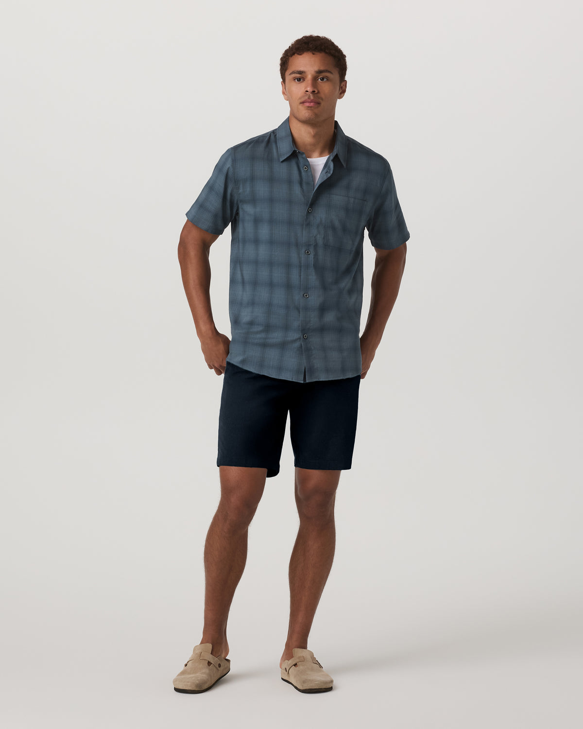 Men Vuori Short Sleeve Plaid Button Down Shirt Men's Abyss Shirt