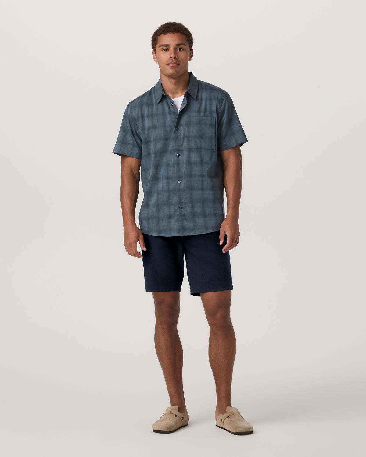 Men Vuori Short Sleeve Plaid Button Down Shirt Men's Abyss Shirt
