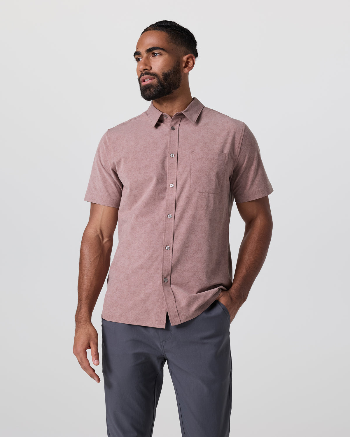 Men Vuori Short Sleeve Bridge Button Down Zion Rose Water Lily