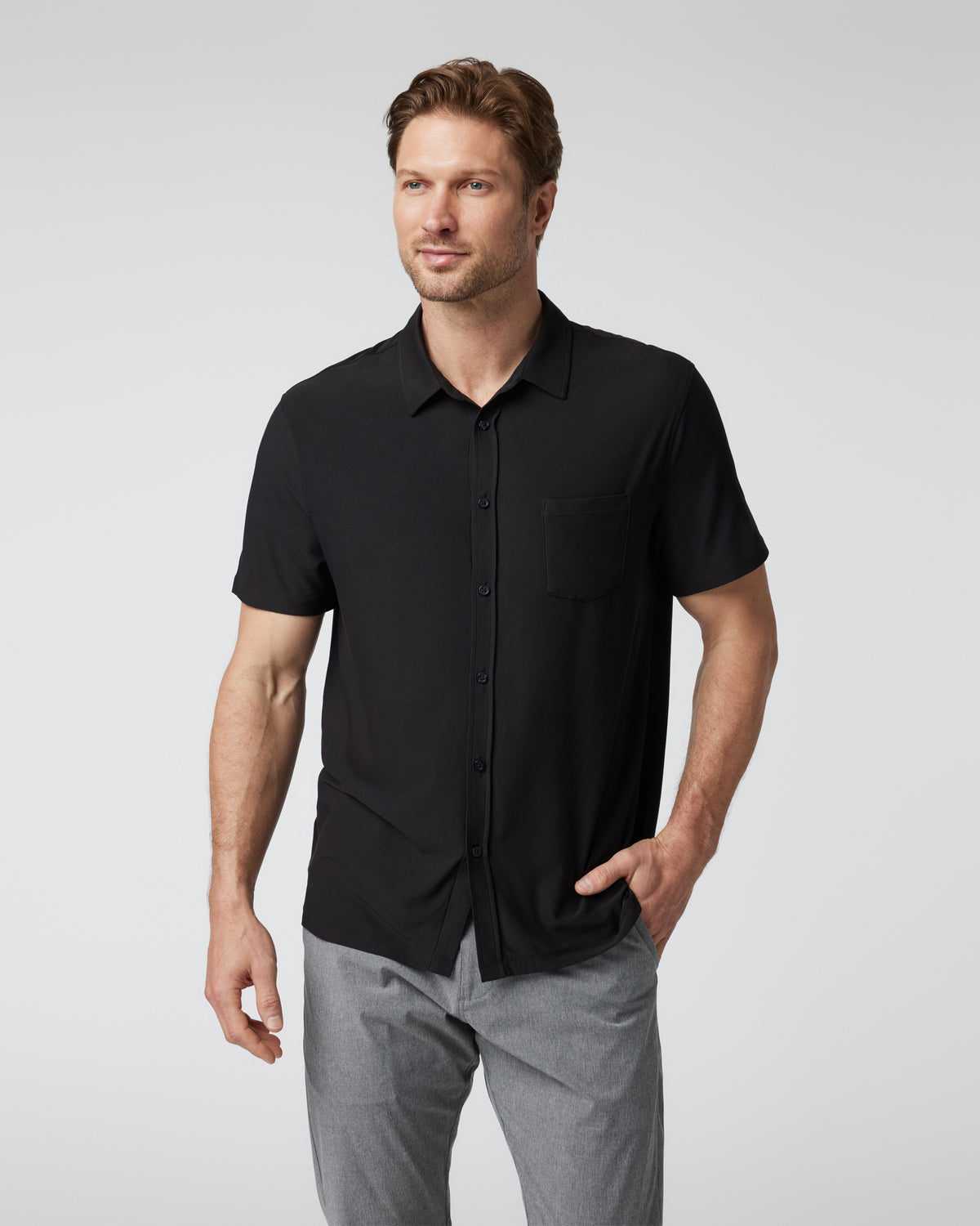 Men Vuori Short Sleeve Strato Button Down Men's Black Shirt