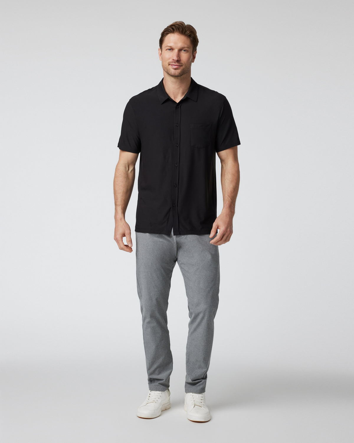 Men Vuori Short Sleeve Strato Button Down Men's Black Shirt
