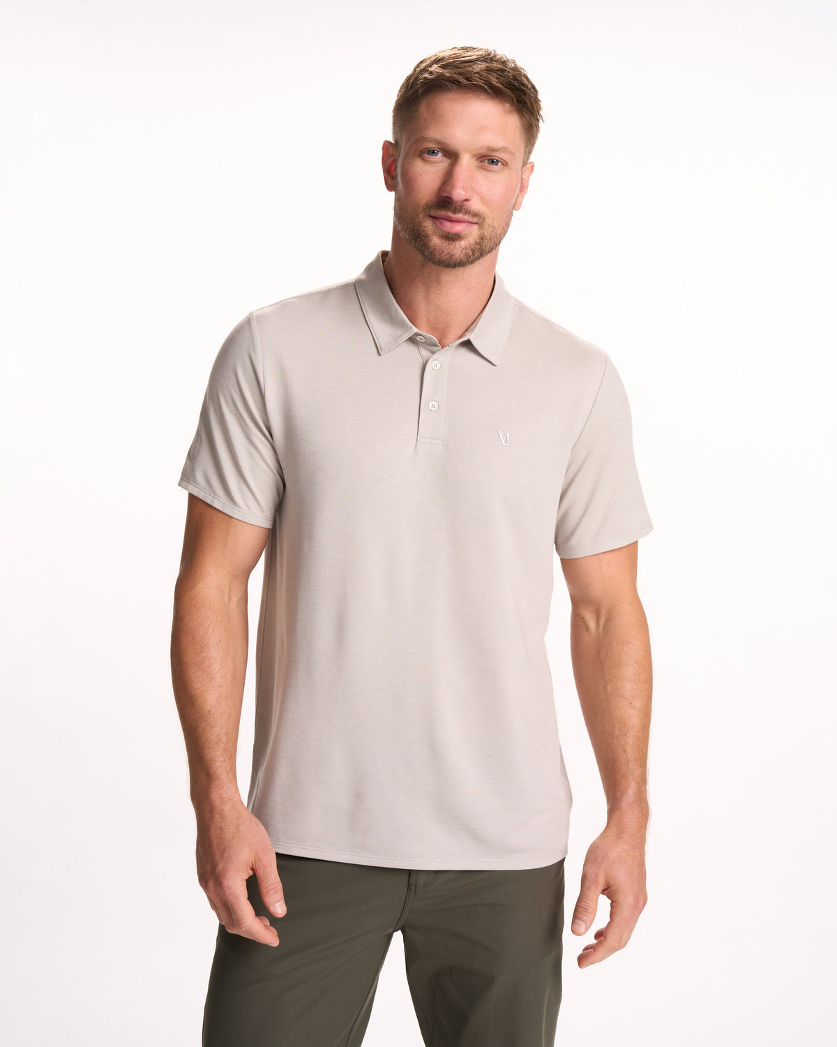 Men Vuori Knit Twill Polo Men's Beachsand Heather Golf Polo