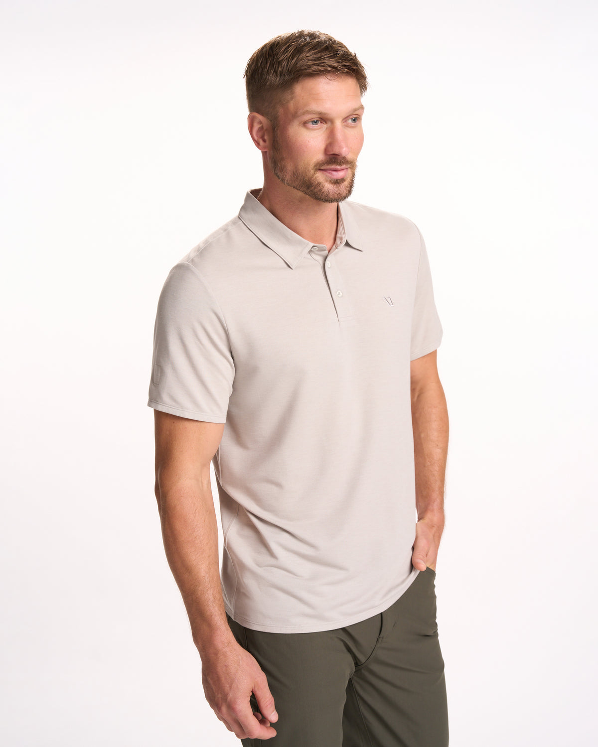 Men Vuori Knit Twill Polo Men's Beachsand Heather Golf Polo