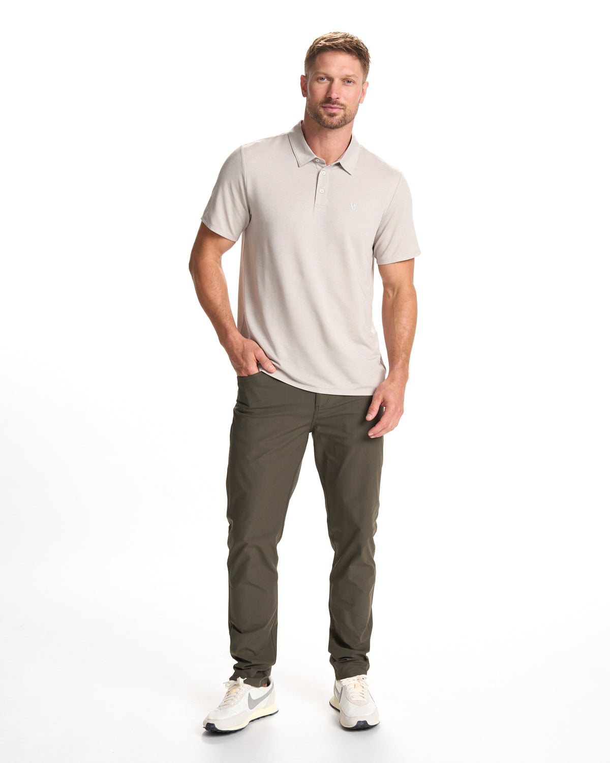 Men Vuori Knit Twill Polo Men's Beachsand Heather Golf Polo